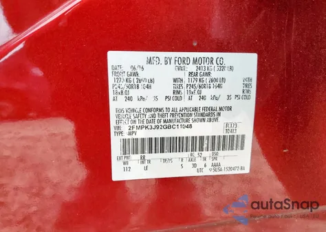 2016 Ford Edge Sel z USA, uszkodzony, nr VIN 2FMPK3J92GBC11048